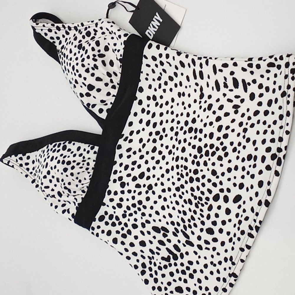 DKNY Printed Tankini Swim Top White Black‎ Spotted XS